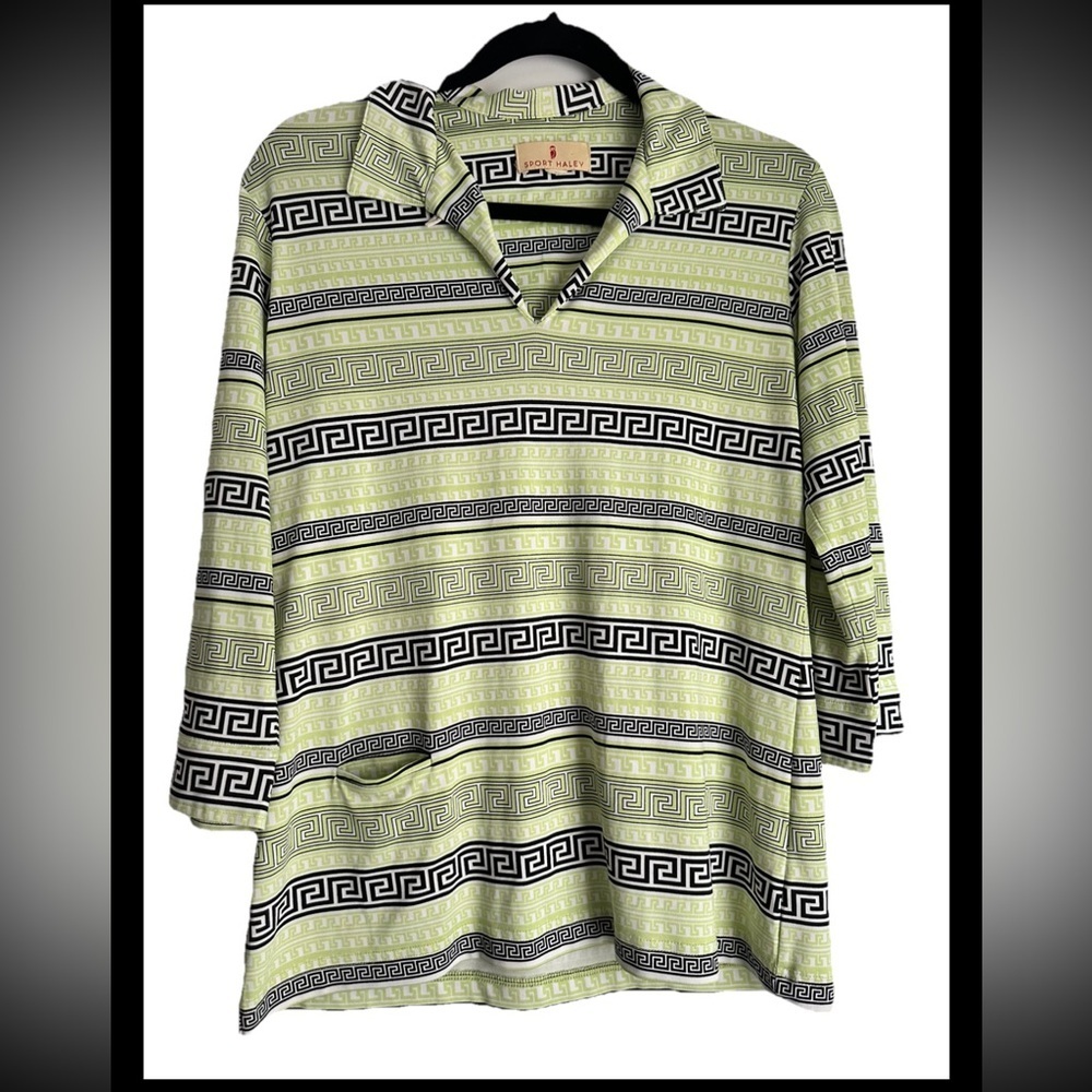 SPORT HALEY Women’s Performance GOLF TENNIS Lime Green Black 3/4 sleeve Top